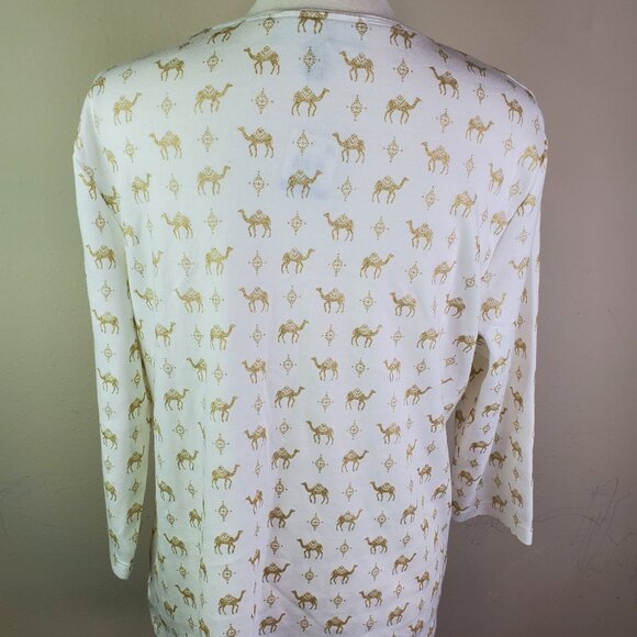 Karen Scott womens White Gold Camel Print Top PXL - Picture 8 of 11